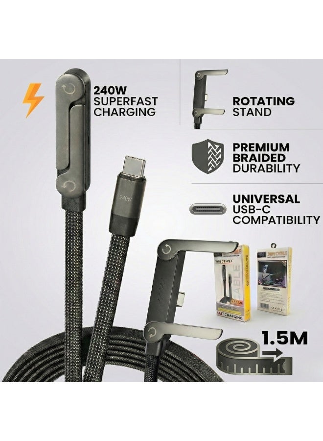 Fast 240W USB-C Charging Cable with Phone Stand | 2-in-1 Charger & Holder - Image 1